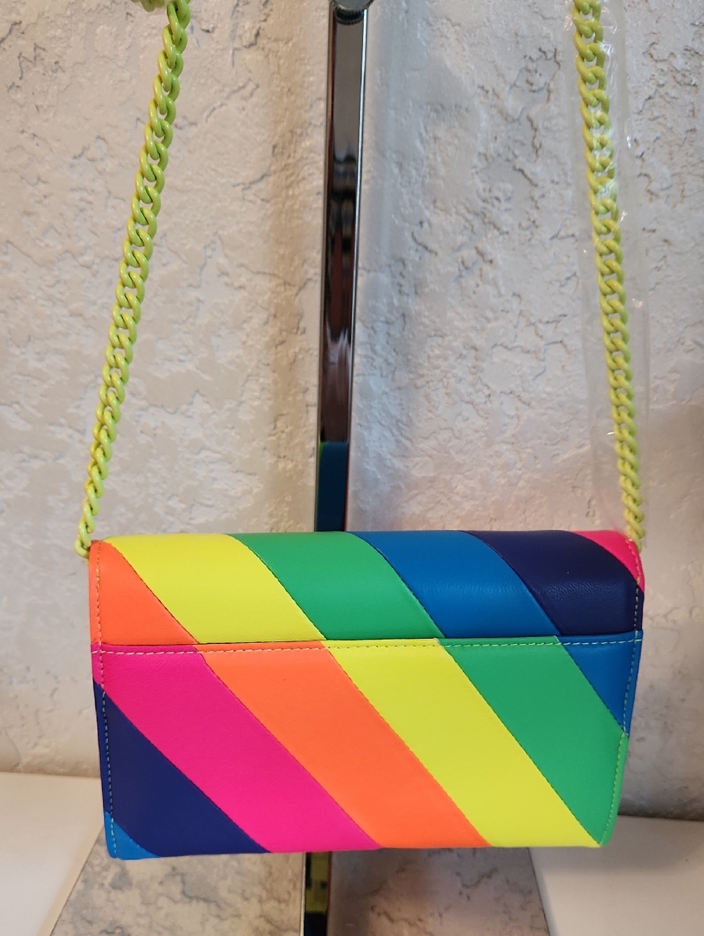 Kurt Geiger London Rainbow Colorblock Crossbody Bag Neon Chain Strap - Picture 4 of 6